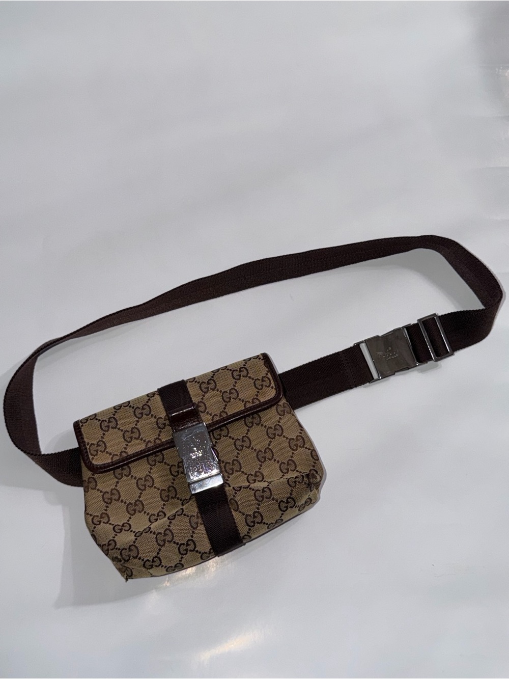 GUCCI GG Canvas Waist Bag Body Shoulder Beige Brown Bum Bag